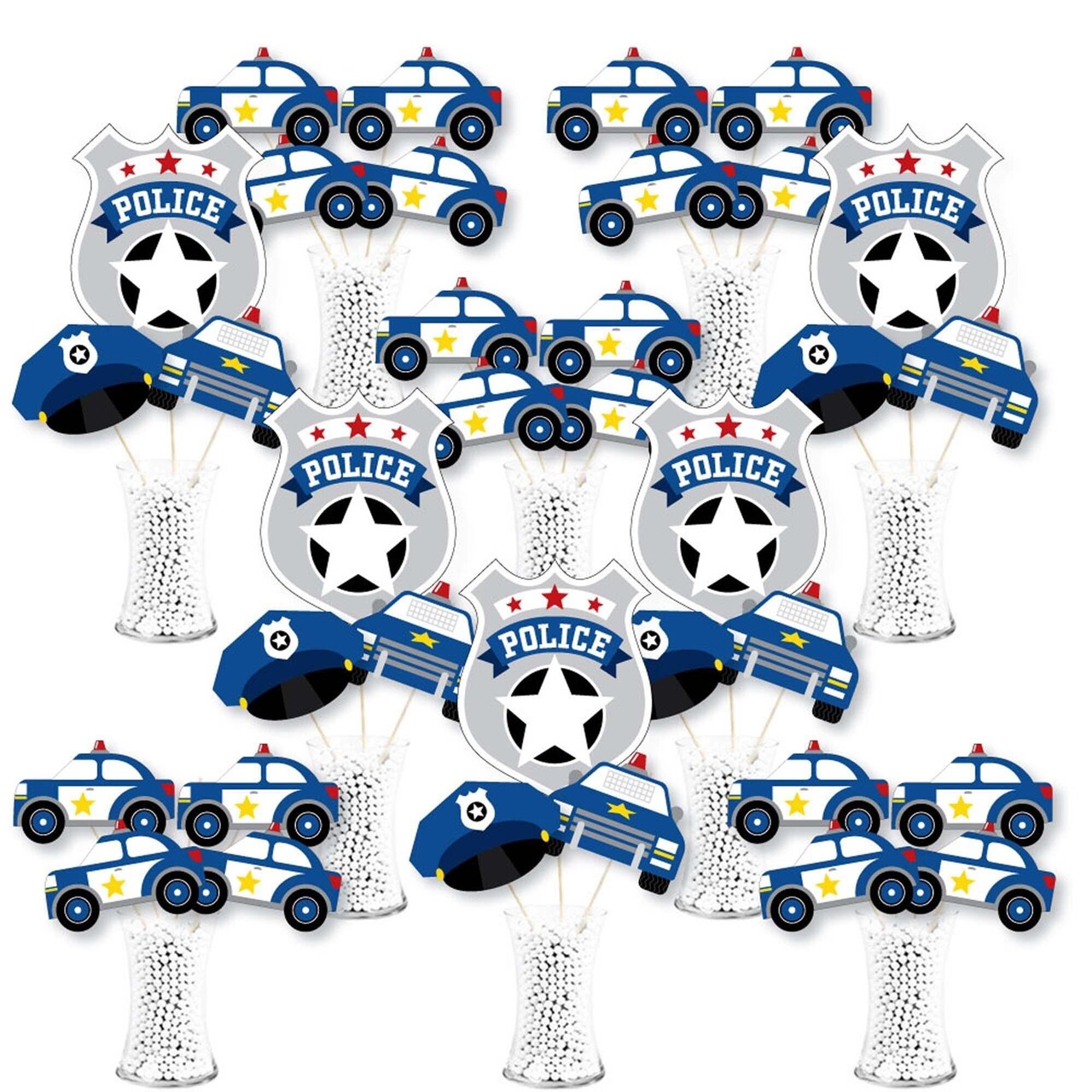 Big Dot of Happiness Calling All Units - Police - Cop Birthday Party or Baby Shower Centerpiece Sticks - Showstopper Table Toppers - 35 Pieces